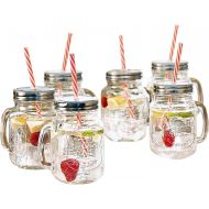[아마존베스트]Estilo Mason Jar Mugs with Handle and Straws Old Fashioned Drinking Glass Set 6, 16 oz Each