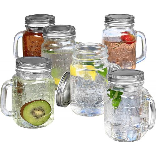  [아마존베스트]Estilo Mason Jar Mugs with Handles Old Fashioned Drinking Glass Set 6, 16 oz Each