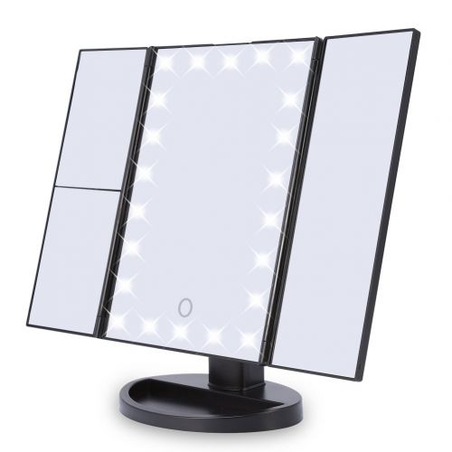  Estink Lighted Makeup Mirror,Trifold Touch Screen 22 LED Lights 1X/2X/3X/10X Magnification Cosmetic Mirror with 180 Degree Free Rotation Table Countertop for Cosmetic Makeup,Black