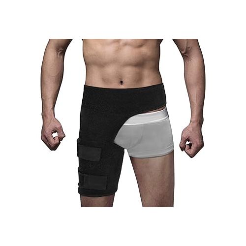  Grion Support, Neoprene Compression Brace for Hip, Sciatica Nerve Pain Relief Thigh Hamstring, Quadriceps, Joints, Arthritis, Groin Wrap for Pulled Muscles, Hip Strap, Sciatica Brace/SI Belt for Men,