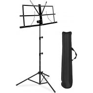 Folding Sheet Music Stand, Black Baking Paint Metal Space Saving Adjustable Height Stable Music Score Stand with Carrying Bag for Instrumental Performance