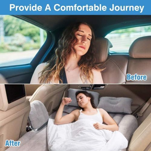  Estink Car Mattress, Universal Car Inflatable Mattress Flocking Air Bed Back Seat Extended Air Couch with Electric Air Pump and Two Air Pillows for Rest Sleep Travel Camping(Grey)