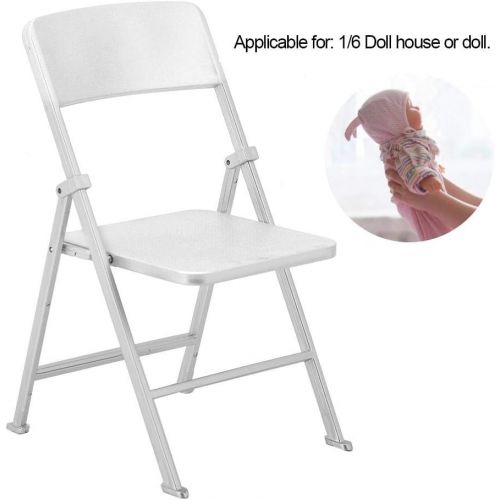  Estink- Doll Chair,1/6 Scale 3.3 * 3.5 * 6.9 inch Dollhouse Miniature Furniture Folding Chair for Dolls Action Figure(Silver)