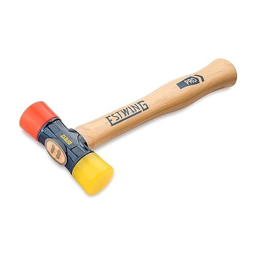  Estwing - DFH-12 Rubber Mallet - 12 oz Double-Face Hammer with Soft/Hard Tips & Hickory Wood Handle - DFH12,Black Red & Yellow