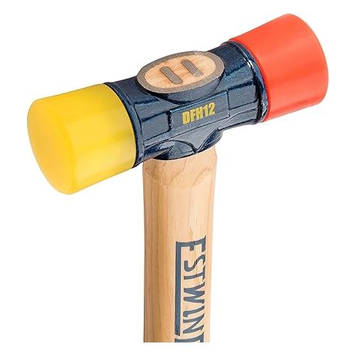  Estwing - DFH-12 Rubber Mallet - 12 oz Double-Face Hammer with Soft/Hard Tips & Hickory Wood Handle - DFH12,Black Red & Yellow