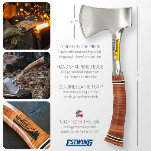  [아마존베스트]Estwing Sportsmans Axe - 14 Camping Hatchet with Forged Steel Construction & Genuine Leather Grip - E24A