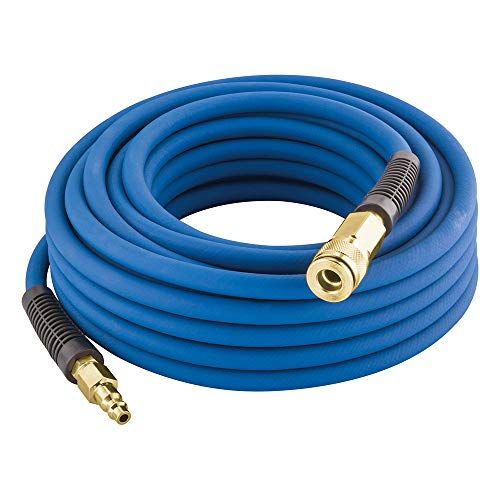  Estwing E1450PVCR 1/4 x 50 PVC / Rubber Hybrid Air Hose with Fittings Lightweight Kink-Resistant Compressed Air Hose with Solid Brass Couplings, Blue and Yellow