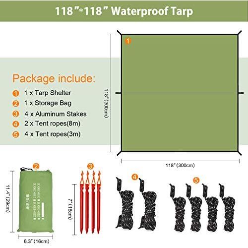  Esup 10 x 10(13) ft Hammock Rain Fly Lightweight Windproof Tent Tarp, 210T Ripstop Nylon Material, Camping, Hiking Essential Gear