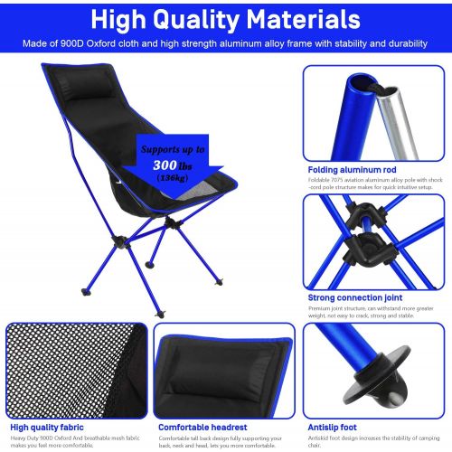  Esup Camping Chair with Headrest, Ultralight Portable Compact Folding Beach Chairs with Carry Bag for Outdoor Camping, Backpacking, Hiking (Dark Blue)