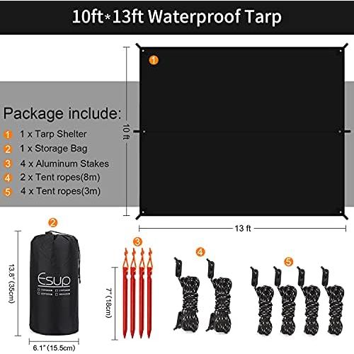  Esup 10 x 10(13) ft Hammock Rain Fly Lightweight Windproof Tent Tarp, 210T Ripstop Nylon Material, Camping, Hiking Essential Gear