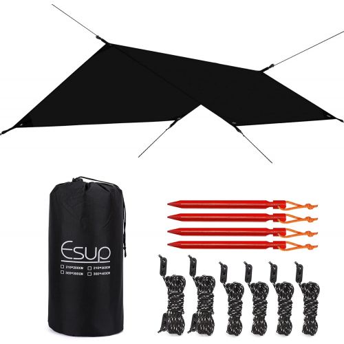  Esup 10 x 10(13) ft Hammock Rain Fly Lightweight Windproof Tent Tarp, 210T Ripstop Nylon Material, Camping, Hiking Essential Gear