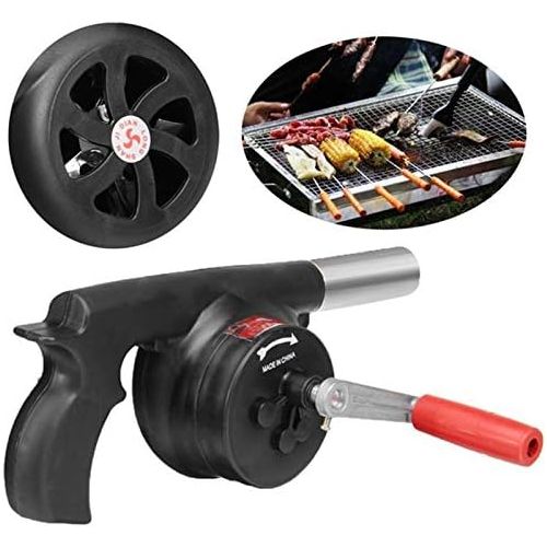  Esweny Outdoor Cooking BBQ Fan Air Blower,Mini Hand Crank Fan Air Blower Grill Picnic Camping Stove Accessories for Barbecue Fire Bellows Hand Crank Tool (Black)