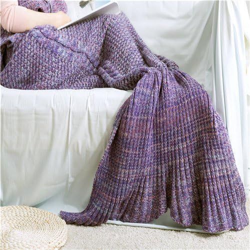  EsyDream Mermaid Tail Blanket AdultTeen Tails, All Seasons Knitted Seatail Blanket, Sleeping Bag Snuggle Blanket,Datura Color Size 75x 31(190x80cm)