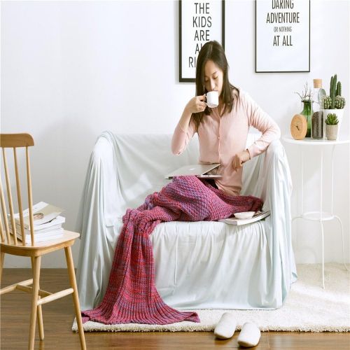  EsyDream Mermaid Tail Blanket AdultTeen Tails, All Seasons Knitted Seatail Blanket, Sleeping Bag Snuggle Blanket,Datura Color Size 75x 31(190x80cm)