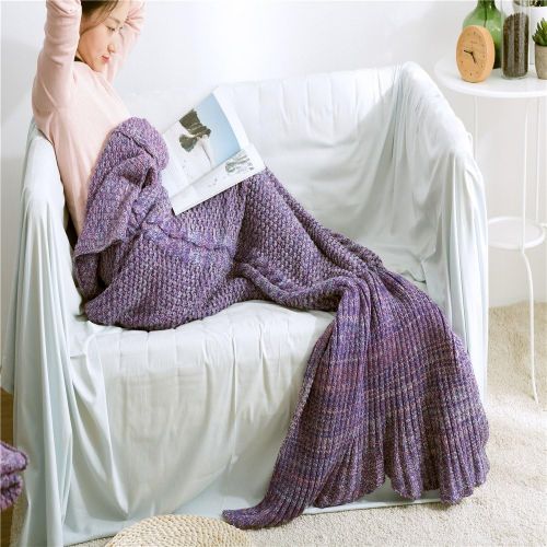  EsyDream Mermaid Tail Blanket AdultTeen Tails, All Seasons Knitted Seatail Blanket, Sleeping Bag Snuggle Blanket,Datura Color Size 75x 31(190x80cm)