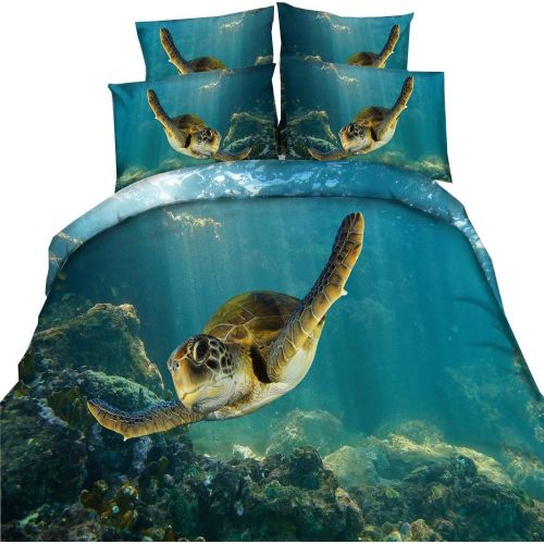  EsyDream Ocean Sea Turtle Boys 3pc Duvet Cover Set Twin Queen King Underwater Sea World with Sea Turtle Coral Reef Kids Bedding No Quilt(Queen,Color 5)