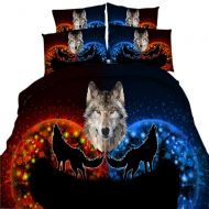 EsyDream 3D Wolf Duvet Cover Set Wolf Totem Colorful Printed Bedclothes King Queen Twin Size,Decoration Bedding Set 4pcs Wolf Boys Duvet Cover No Quilt（Twin,Color 1）