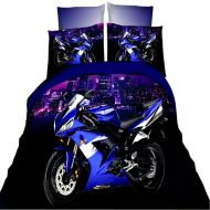 EsyDream Fashion 3D Oil Motorcycle Print Boys Duvet Cover 4PC No Quilt 100% Polyester Queen Size Locomotive Mans Bed Sheet