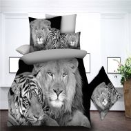 EsyDream 3D Oil The king of the Forest Lion And Tiger Design Boys Kids Mens Bedding Sheet Sets of 4-pieces No Comforter,100% Polyester