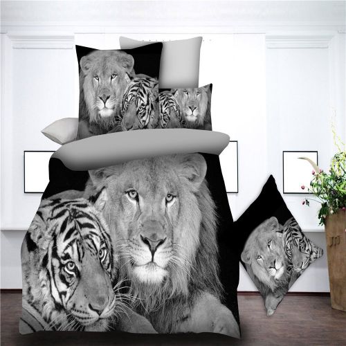  EsyDream 3D Oil The king of the Forest Lion And Tiger Design Boys Kids Mens Bedding Sheet Sets of 4-pieces No Comforter,100% Polyester