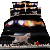 EsyDream 3D Oil Piano Kitten Princess Duvet Cover Sets King Queen Twin 3pc/Set 3D Piano Cat Print Red Rose Girls Bedding Bedlinen No Quilt(Queen,Color 14)