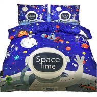 EsyDream 3D Cartoon Space Time Astronaut with Spacecraft Design Kids Home Bedding Sheet Twin Queen Size 3D Oil Outer Space Spaceship Boys Duvet Cover No Comforter(Queen,Color 2)