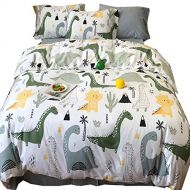 EsyDream Cartoon Tyrannosaurus Rex Kids Duvet Quilt Cover Queen King Jurassic World Dinosaur Boys Bedding Fitted Bed Sheet-1 Duvet Cover,1 Fitted,1 Flat,2 Pillowcases(Style 2 Full)