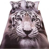 EsyDream 3D Oil Painting White Tiger Design Boys Bedding Sets No Comforter 100% Polyester,Queen Size 3pc/Set