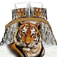 EsyDream 3D Oil Painting Animal Tiger Print Boys Bedding Sets 4PC No Comforter 100% Polyester Queen Size Tiger Duvet Cover