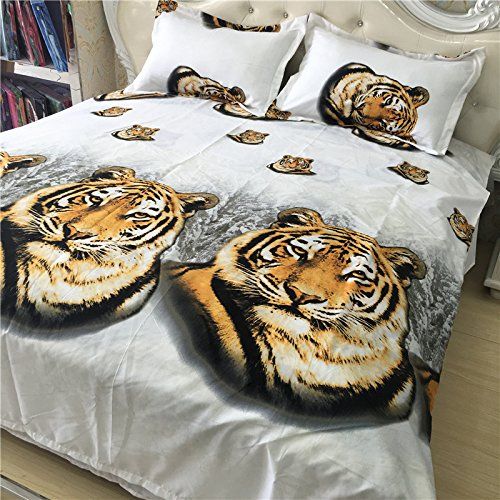  EsyDream 3D Oil Painting Animal Tiger Print Boys Bedding Sets 4PC No Comforter 100% Polyester Queen Size Tiger Duvet Cover