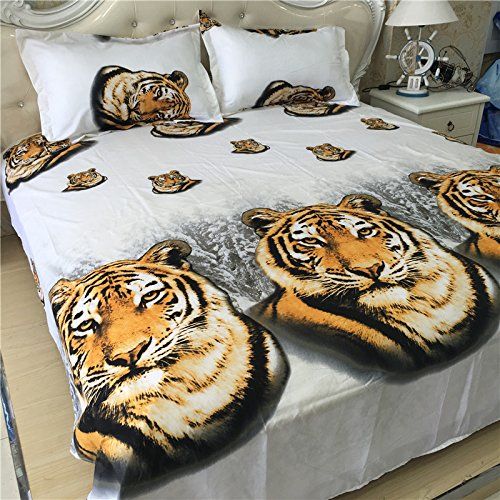  EsyDream 3D Oil Painting Animal Tiger Print Boys Bedding Sets 4PC No Comforter 100% Polyester Queen Size Tiger Duvet Cover