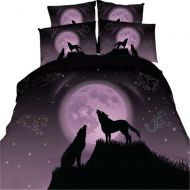 EsyDream 3D Oil Constellation Moonlight Wolf Boys Bedding Sets No Comforter,Twin Size 3PC/Set(1 Duvet Cover +2 Pillowcase)