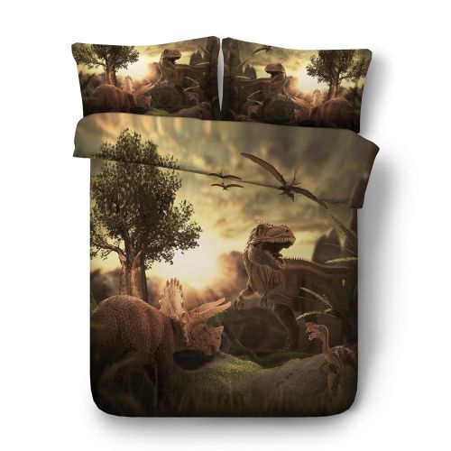  EsyDream 3D Oil Jurassic World Boys Duvet Cover King Queen Twin Size Dinosaur Print Child Mens Bedding Bedspreads Sheet No Comforter(Queen Size 3pc)