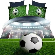 EsyDream 3D OIL Painting Football Boys Bedding Sets,100% Polyester Football Print Kids Duvet Cover Queen Size No Comforter