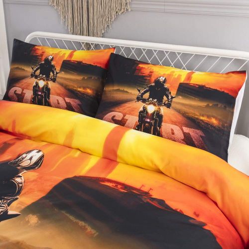  EsyDream 3D Motorcycle Racing Printed Bedding Bedlinen Sheet Sets 3pc Racing Motorcycle Motocross Bedding Dirt Bike Xtreme Sports Duvet Cover Sets for Kids Teen Boys No Comforter T