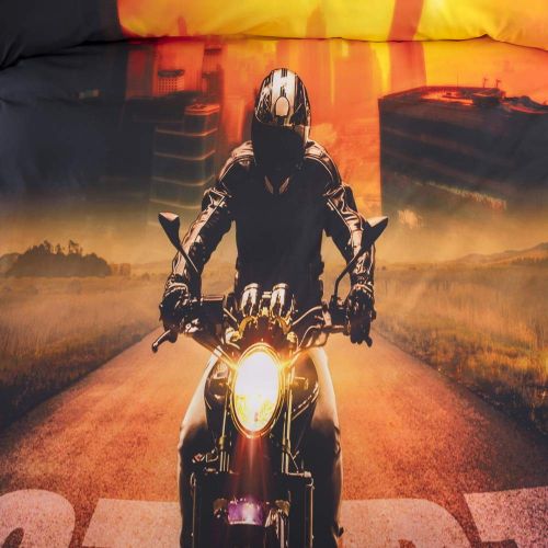  EsyDream 3D Motorcycle Racing Printed Bedding Bedlinen Sheet Sets 3pc Racing Motorcycle Motocross Bedding Dirt Bike Xtreme Sports Duvet Cover Sets for Kids Teen Boys No Comforter T