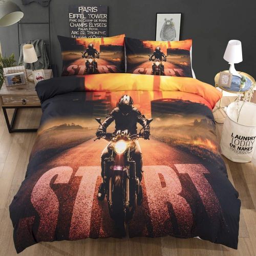  EsyDream 3D Motorcycle Racing Printed Bedding Bedlinen Sheet Sets 3pc Racing Motorcycle Motocross Bedding Dirt Bike Xtreme Sports Duvet Cover Sets for Kids Teen Boys No Comforter T