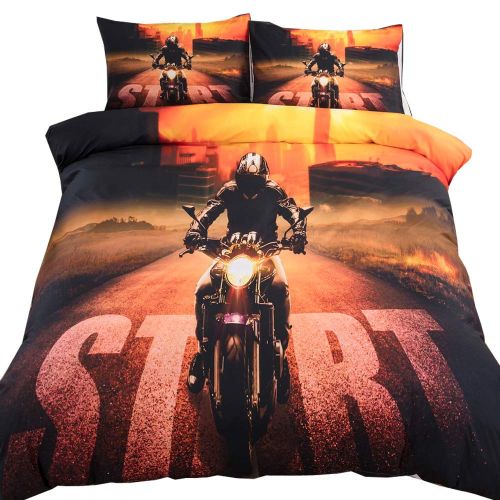  EsyDream 3D Motorcycle Racing Printed Bedding Bedlinen Sheet Sets 3pc Racing Motorcycle Motocross Bedding Dirt Bike Xtreme Sports Duvet Cover Sets for Kids Teen Boys No Comforter T