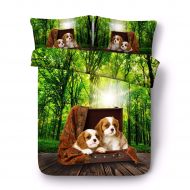 EsyDream Box Two Dogs Boys Bedding Cover 4PC No Quilt King Queen Twin Size 3D Oil Forest Box Dogs Kids Home Duvet Cover No Quilt(King,Color 11)