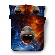 EsyDream Outer Space Galaxy Universe Ocean Shark 3D Oil Kids Duvet Cover 3pc Queen King Twin Outer Space Sharks Boys Bedding Cover No Quilt(Queen,Color 17)
