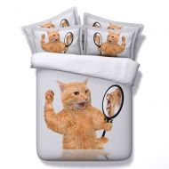 EsyDream Look into The Mirror Kitten Kids Duvet Bedlinne Cover No Quilt 3pc/Set King Queen Twin 3D Oil Self-Confidence Cat Design Boys Bedding Bedspreads Sheet（Twin,Color 4）