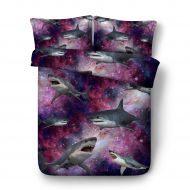 EsyDream Outer Space Galaxy Universe Ocean Shark 3D Oil Kids Duvet Cover 4pc Queen King Twin Outer Space Sharks Boys Bedding Cover No Quilt(King,Color 18)