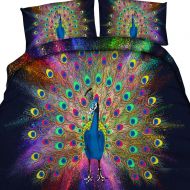 EsyDream 3d Digital Peacock Spreads its Tail Feathers Design Princess Wedding Duvet Cover Sets King Queen Twin Size Beautiful Peacock flaunting its Tail Girls Bedding Cover（Twin Si