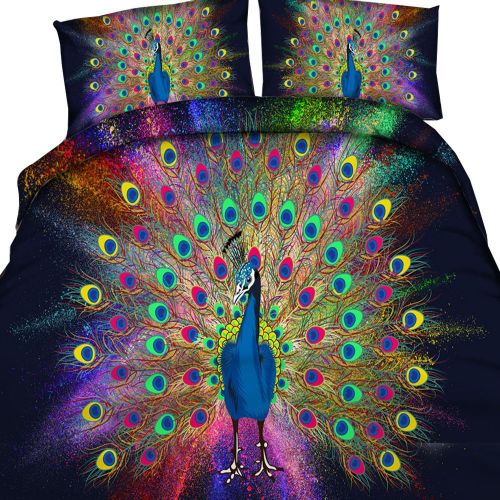  EsyDream 3d Digital Peacock Spreads its Tail Feathers Design Princess Wedding Duvet Cover Sets King Queen Twin Size Beautiful Peacock flaunting its Tail Girls Bedding Cover（Twin Si