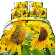 EsyDream 3D Oil Sunflower Garden Print Girls Duvet Cover Sheet Twin Queen King Gold Sunflower Bedding Bedlinen No Comforter,Qty 4PC King Color 5