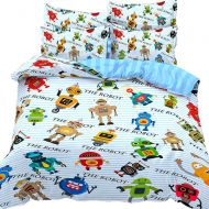 EsyDream 3D Cartoon Enjoy Happy Childhood Design Kids Bedding Sets Print Dinosaur Cars Robot Toys Child Duvet Cover Sets Twin Queen Cotton Kids Duvet Quilt Sets(Queen,Color 4)