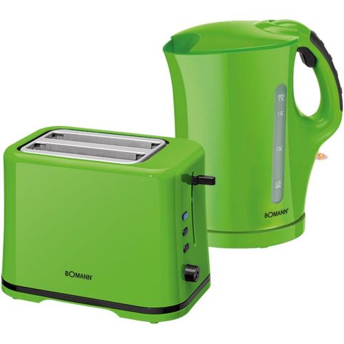  Etc-shop Fruehstueckset 2tlg. 1,7 Liter Wasserkocher Trockengehschutz 2-Scheiben Toaster Kruemelschublade gruen