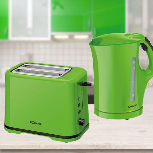  Etc-shop Fruehstueckset 2tlg. 1,7 Liter Wasserkocher Trockengehschutz 2-Scheiben Toaster Kruemelschublade gruen