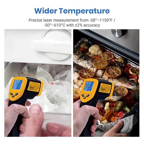  Etekcity Infrared Thermometer Laser Temperature Gun for Griddle, -58°F to 1130°F for Food, BBQ, Pizza Oven Accessories, Non Contact IR Heat Gun for Pool, Reptile, Cooking, Kitchen, Fridge