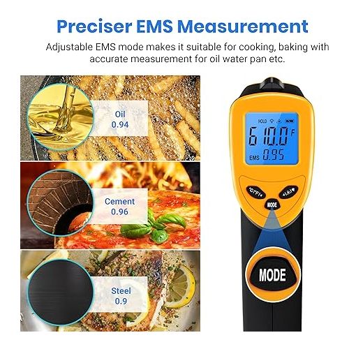  Etekcity Infrared Thermometer Laser Temperature Gun for Griddle, -58°F to 1130°F for Food, BBQ, Pizza Oven Accessories, Non Contact IR Heat Gun for Pool, Reptile, Cooking, Kitchen, Fridge